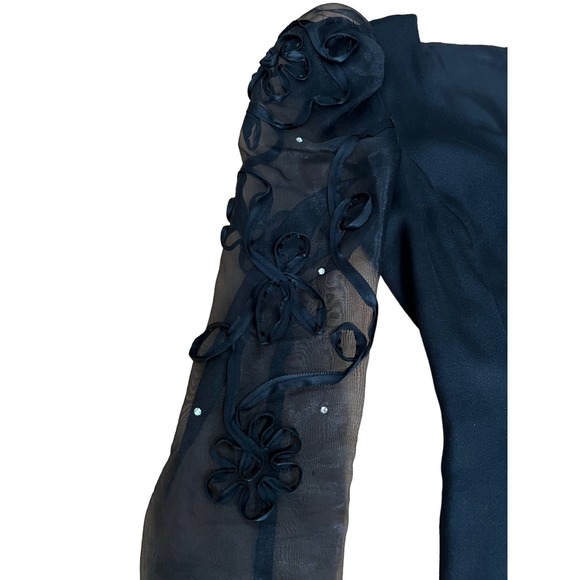 Maya Jornot For Michael Marcella Black Dress Embroider Design 3/4 Sleeve 8 VTG - Picture 3 of 16